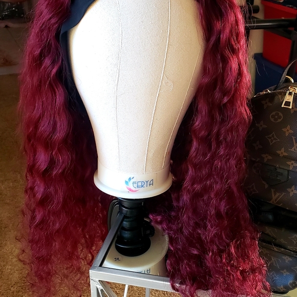 24 inch plum color deep wave human hair headband wig - Picture 2 of 7